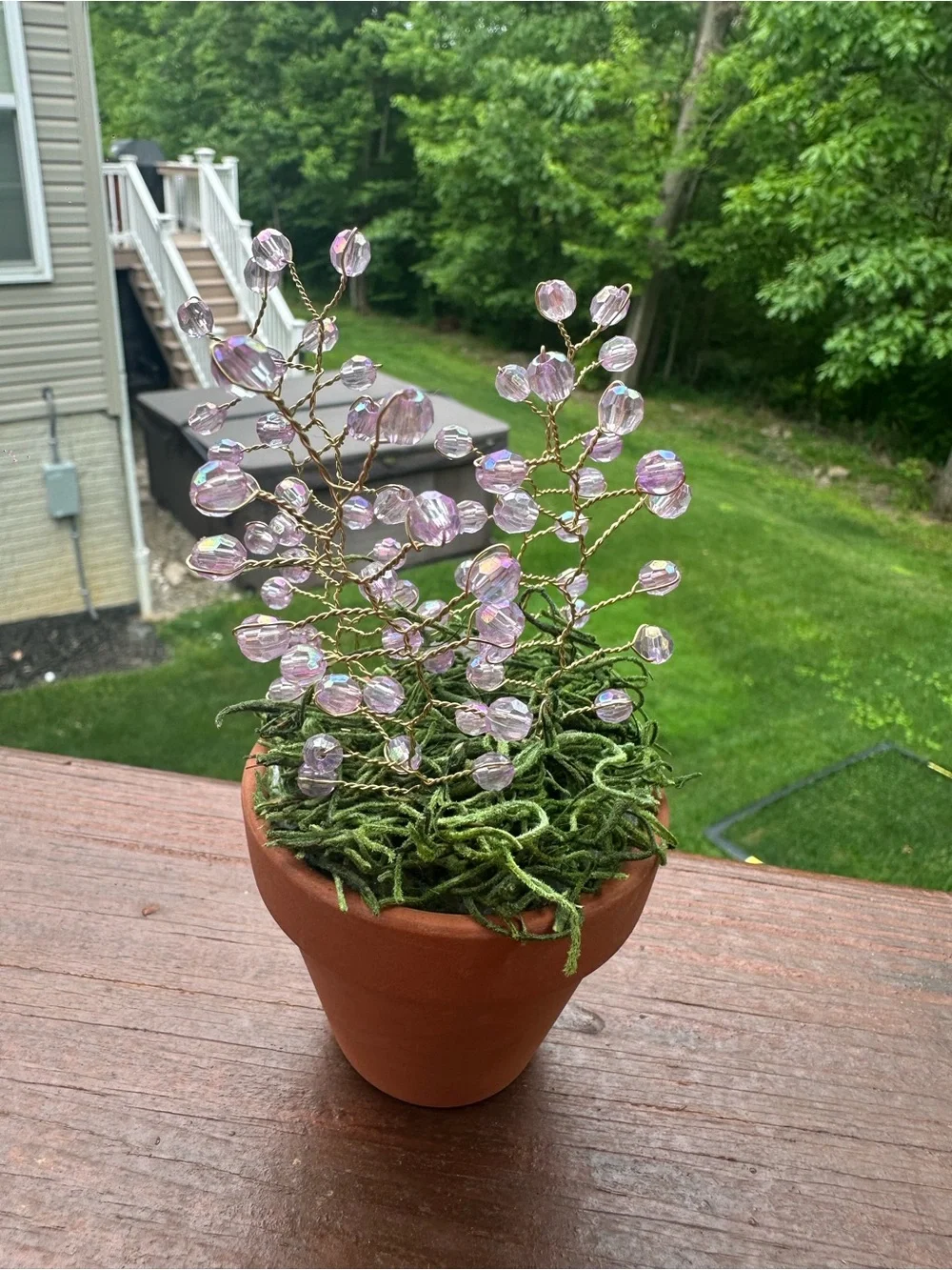 Beaded Wire Mini Potted Plant - Light Pink Beads